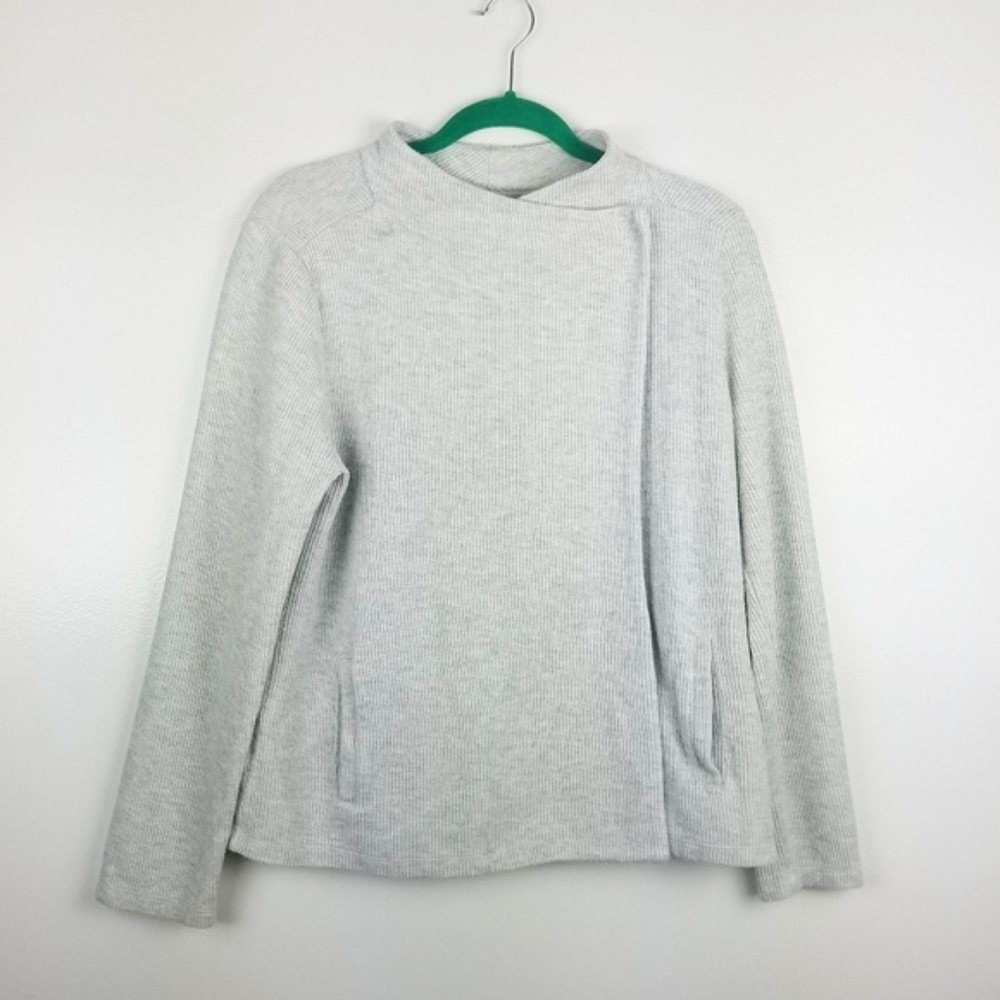 LOFT Lounge Gray Snap Close Sweatshirt Cardigan